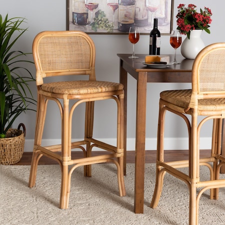Baxton Studio Adrena Modern Bohemian Natural Brown Rattan Bar Stool 225-13069-ZORO